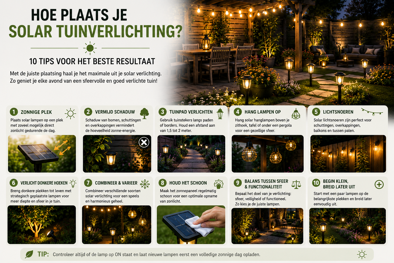 Hoe plaats je solar tuinverlichting? 10 tips voor het beste resultaat