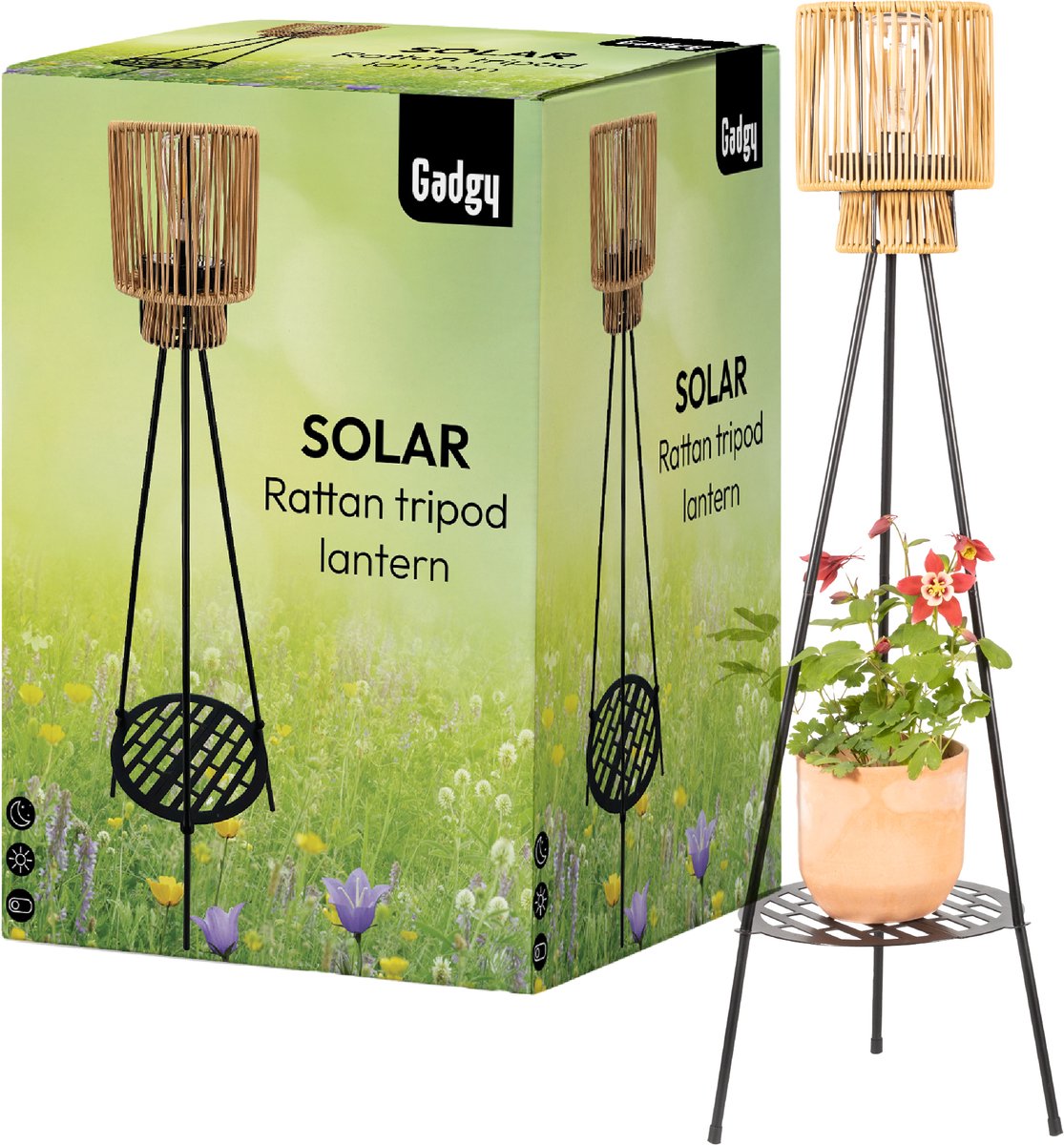 Lampadaire Solaire Trépied – Marron – 103 cm