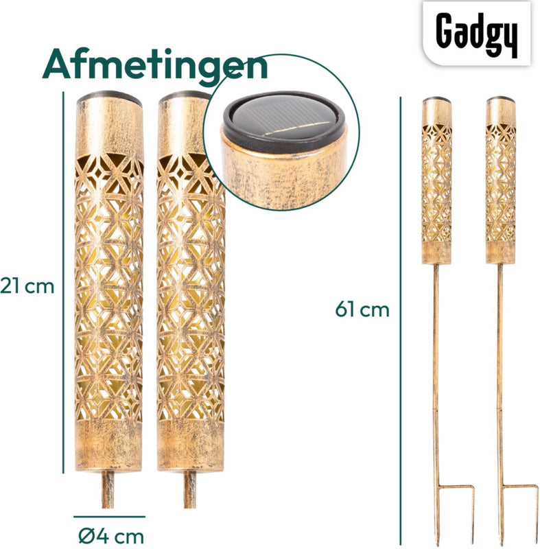 Solar Tuinstekers Metaal Goud - Set van 2 - 61 cm