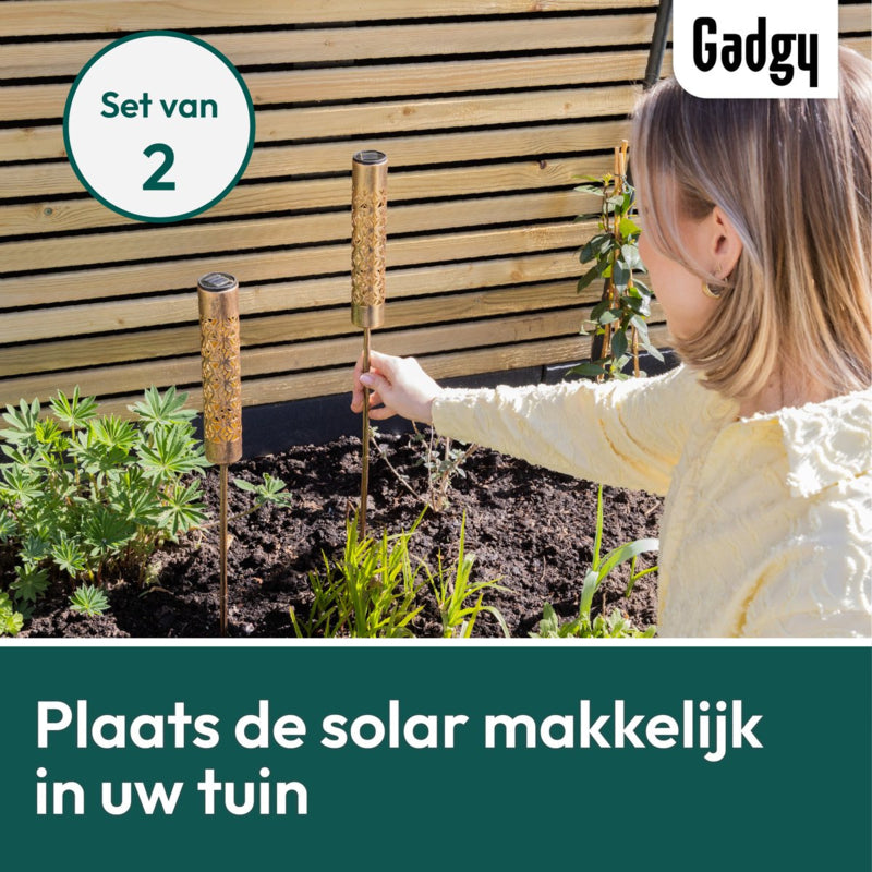 Solar Tuinstekers Metaal Goud - Set van 2 - 61 cm