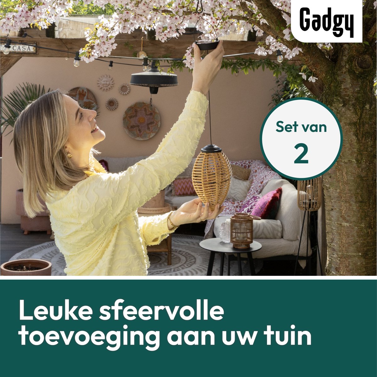 Solar Hanglampen Rattan – Set van 2